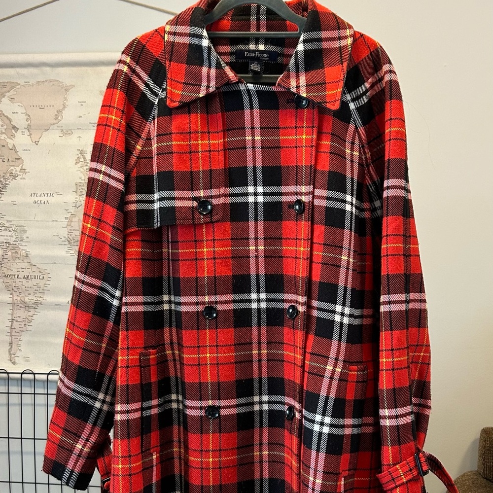 Evan-Picone Woman Red Plaid Coat 2X — Wool Blend Y2K Holiday Winter Jacket